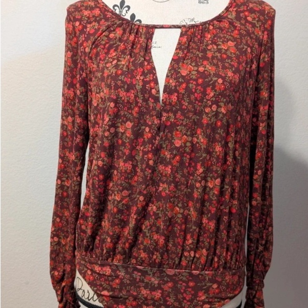 Free People Red Floral Long-Sleeve Blouse - Picture 1 of 5